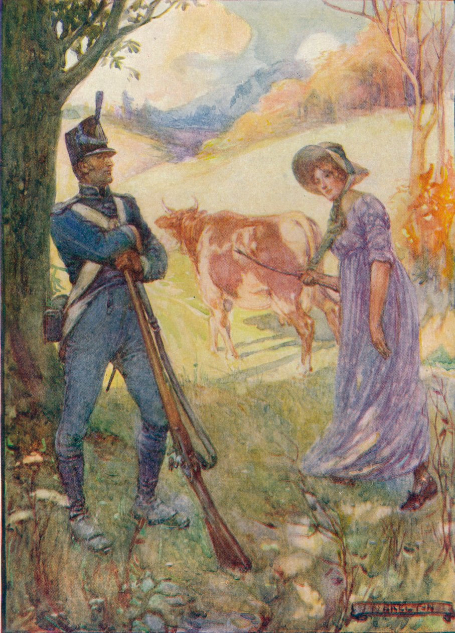 Tehenet vezetni előtte, Laura Secord áthaladt az amerikai őrszemeken, c1909, c1920 alkotó: Joseph Ratcliffe Skelton