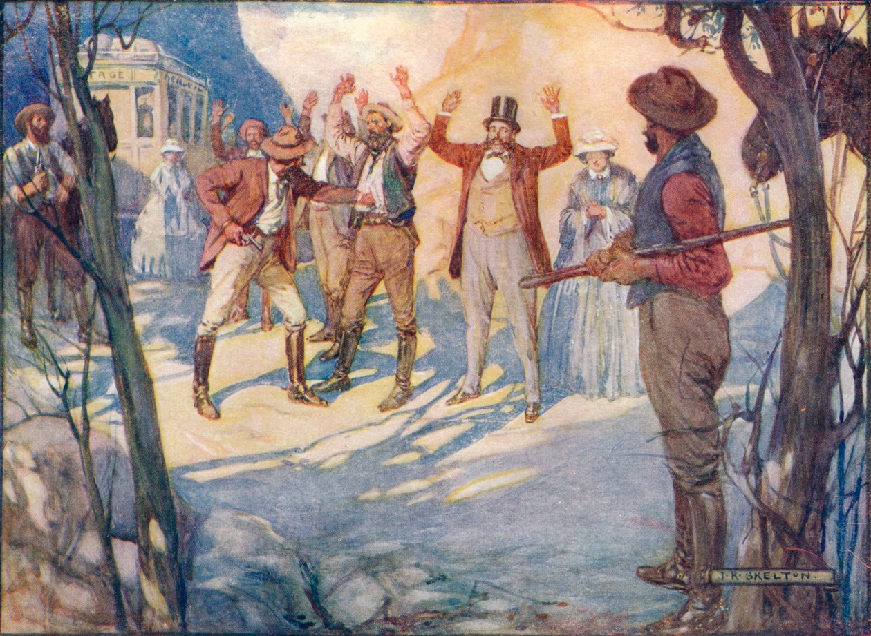 A kocsit feltartóztatták és az összes utast kirabolták, c1908, c1920. alkotó: Joseph Ratcliffe Skelton