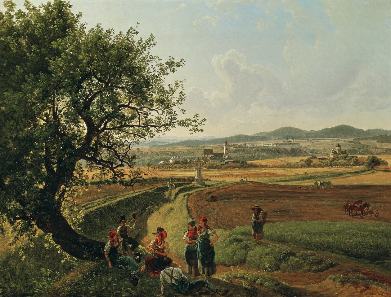 Kilátás az Emmersdorf birtokra és a Rothenhof-kastélyra, a háttérben a melki apátsággal alkotó: Joseph Rebell