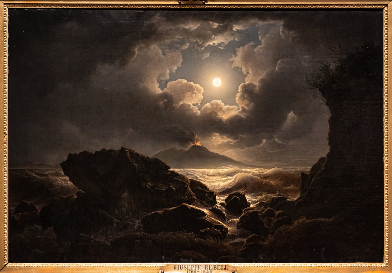 Gale a Nápolyi-öbölben holdfényben alkotó: Joseph Rebell