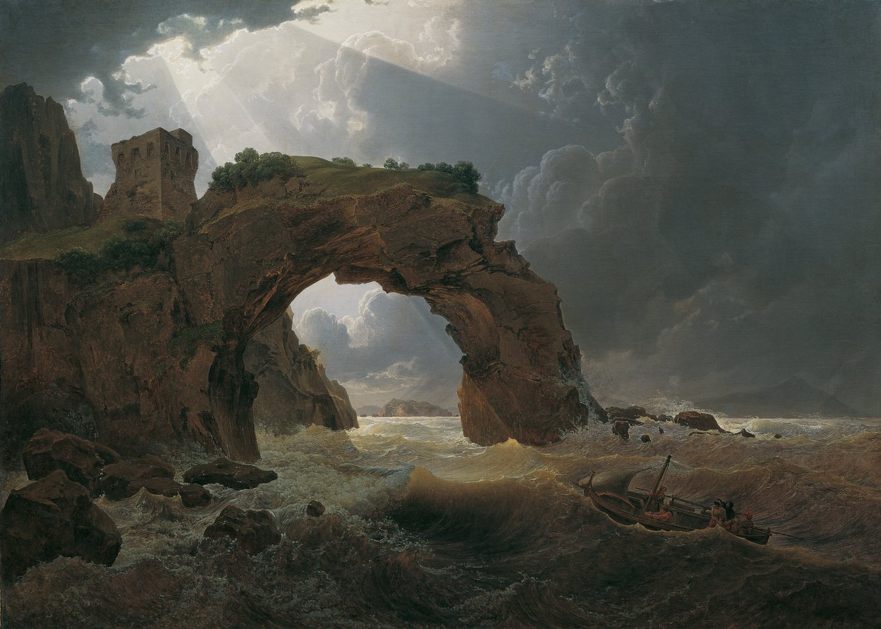 Tengeri vihar az Arco di Misenonál Miliscola közelében, kilátással Nisida felé alkotó: Joseph Rebell