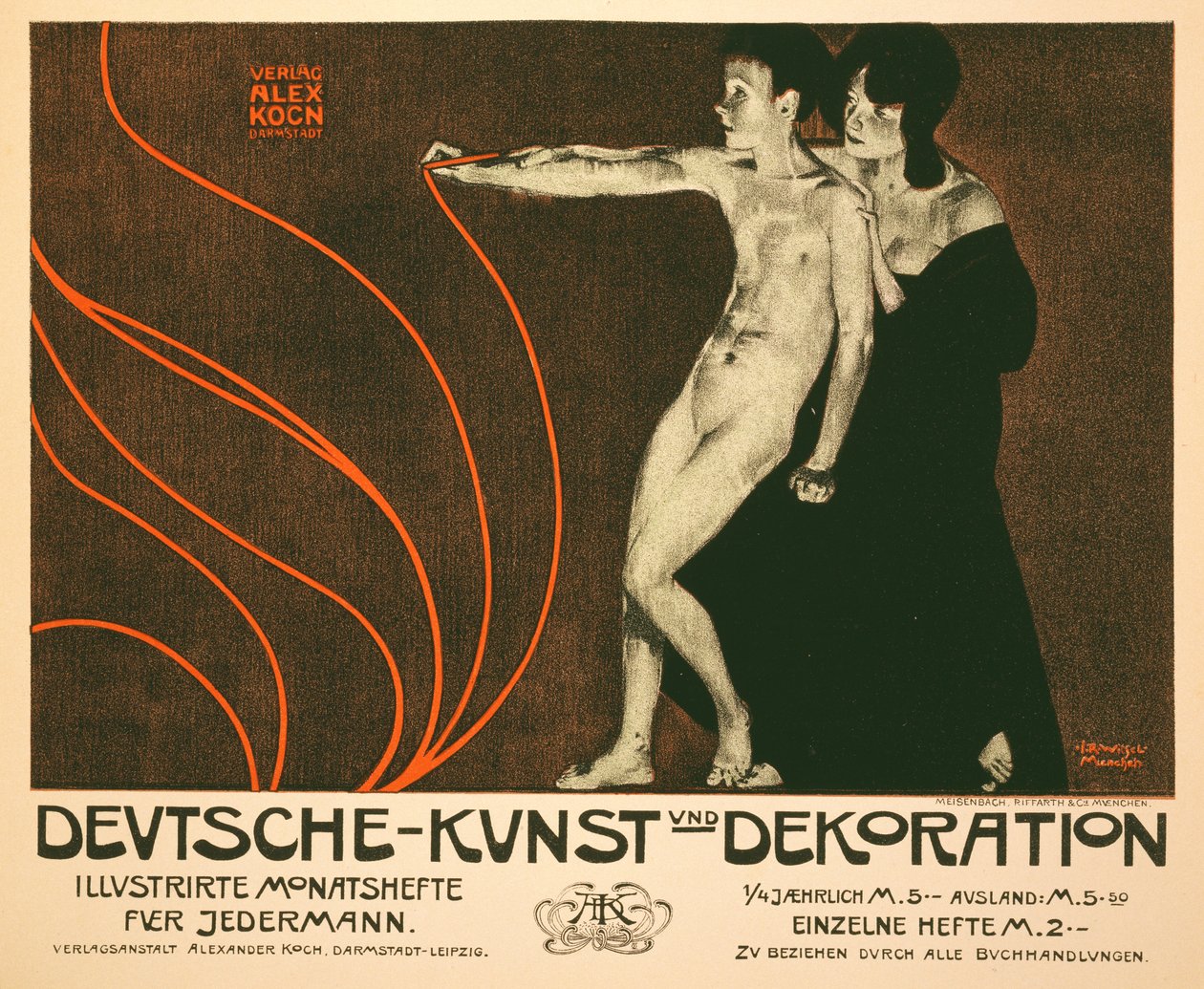 A Deutsche Kunst und Dekorationt hirdető plakát reprodukciója, havonta megjelenő, illusztrált szemle mindenkinek, 1898 alkotó: Joseph Rudolf Witzel