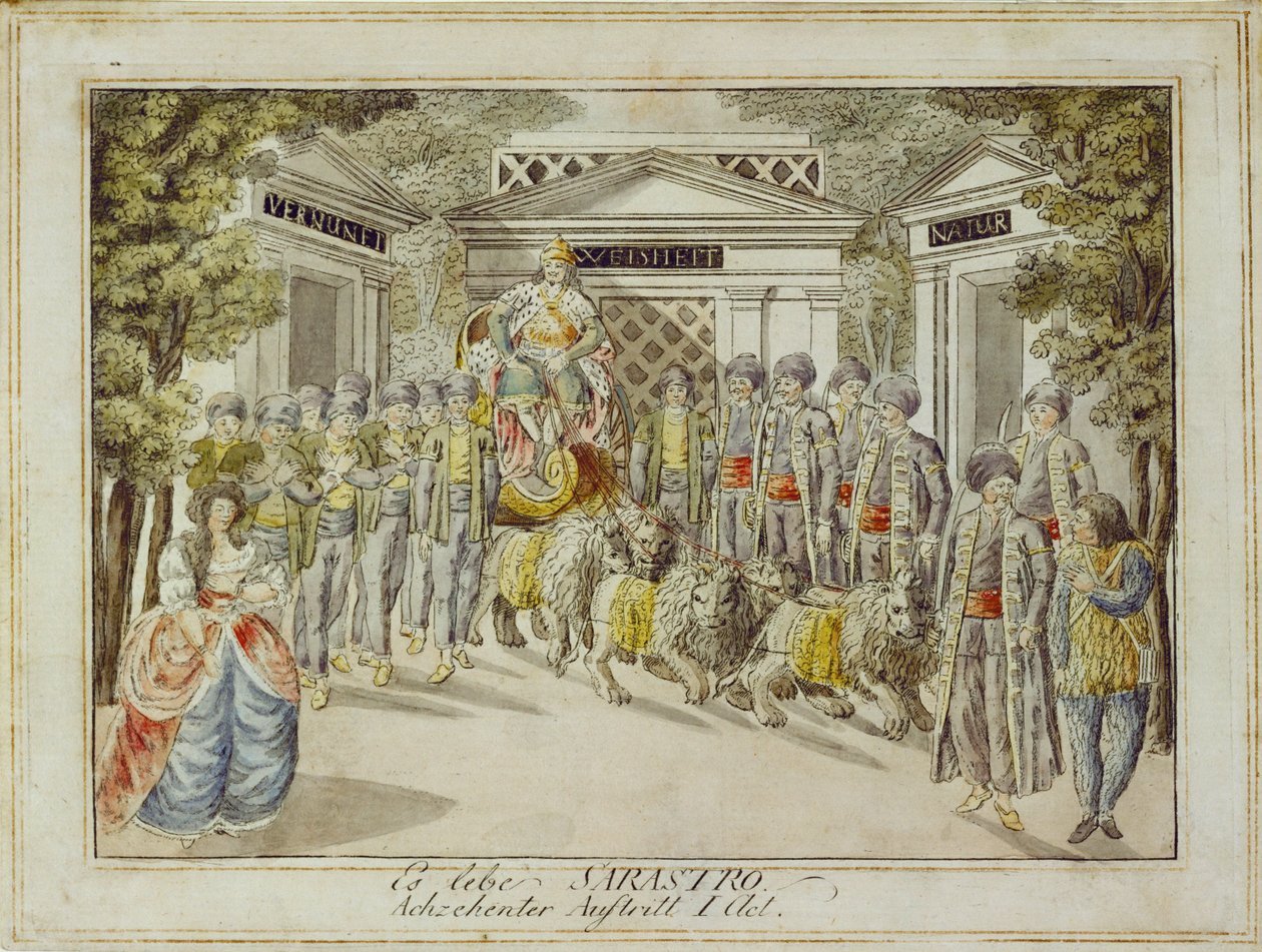 Sarastro érkezik a szekerén ... (metszet) alkotó: Joseph Schaffer