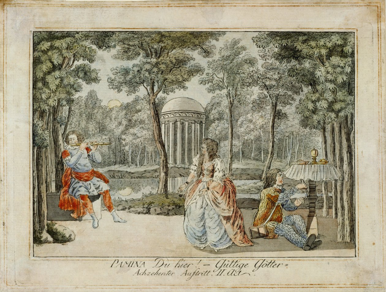 Tamino, Pamina és Papageno ... (metszet) alkotó: Joseph Schaffer