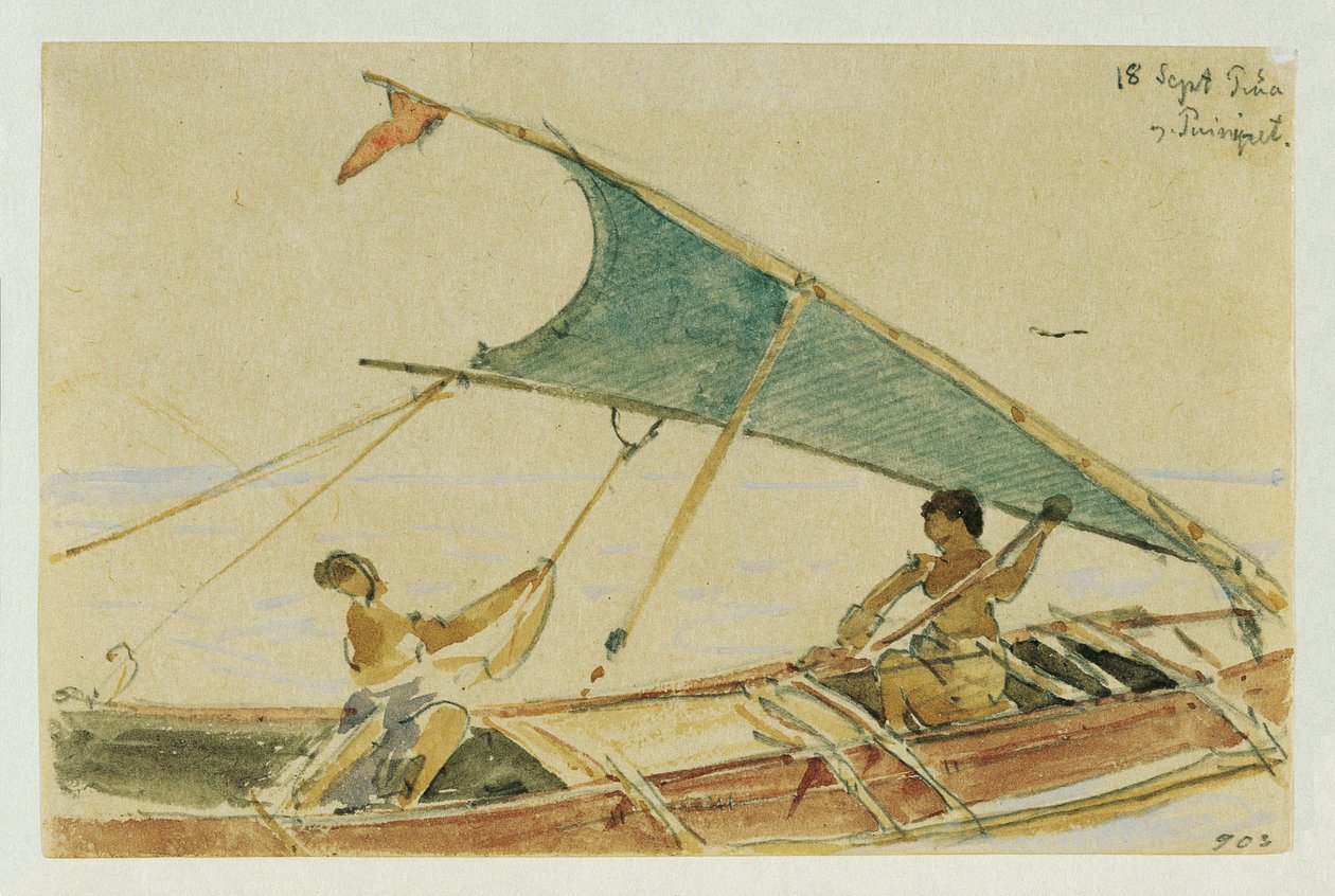Boot vor der Insel Puinipet (Ponape), Karolina-szigetek alkotó: Joseph Selleny