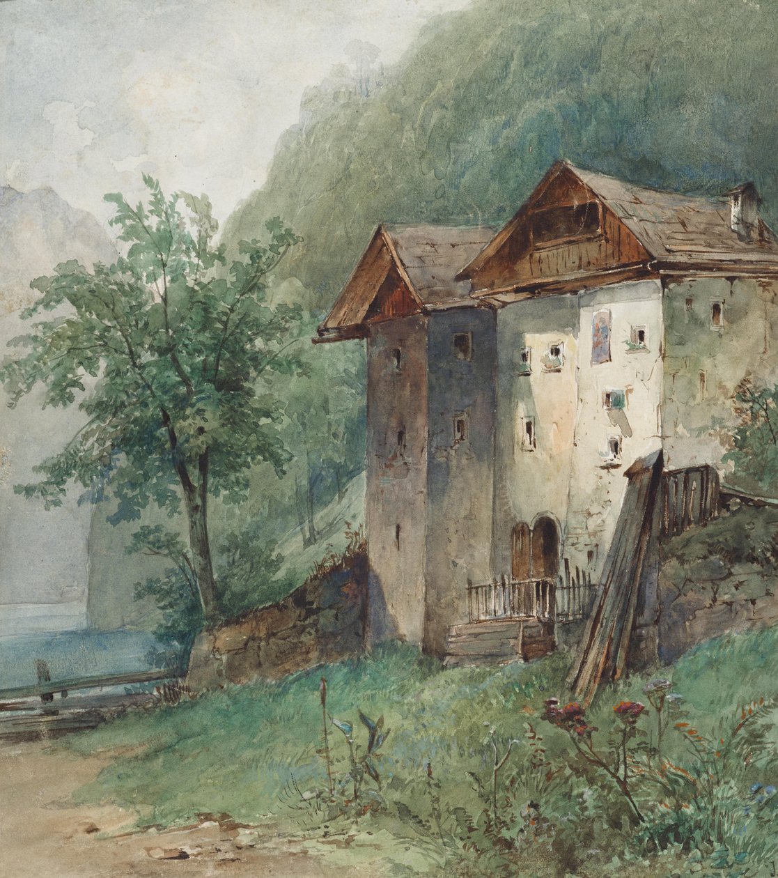Házak egy hegyi tavon alkotó: Joseph Selleny