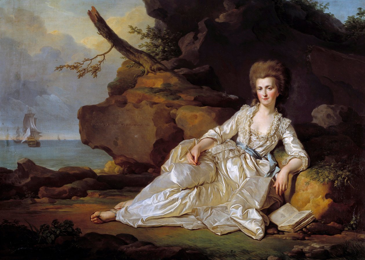 Chartres hercegnőjének (1753-1821) portréja a Szentlélek hajó jelenlétében, amely Chartres hercegét az ouessant-i csatába viszi Joseph Siffred Duplessis (1725-1802) festményei (Joseph-Siffred, Joseph Siffrede, Joseph Siffrede, Jose alkotó: Joseph Siffred Duplessis