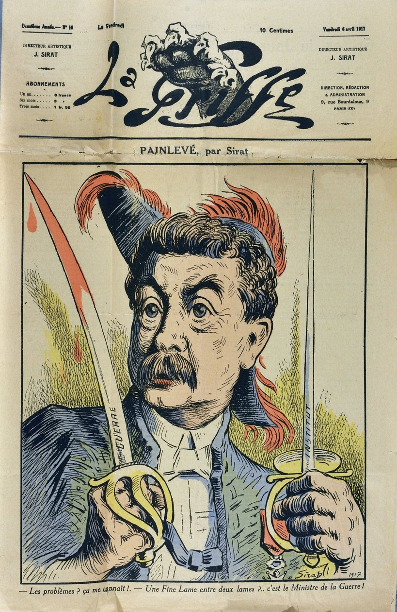 Paul Painleve (1863-1933) francia matematikus és politikus portréja, Sirat dan „La Griffe” karikatúrája” 1917-ben. alkotó: Joseph Sirat