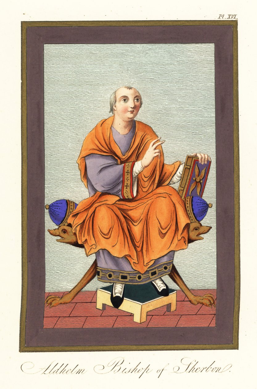 Aldhelm, Sherborn püspöke c639-709, 1851 (metszet) alkotó: Joseph Strutt