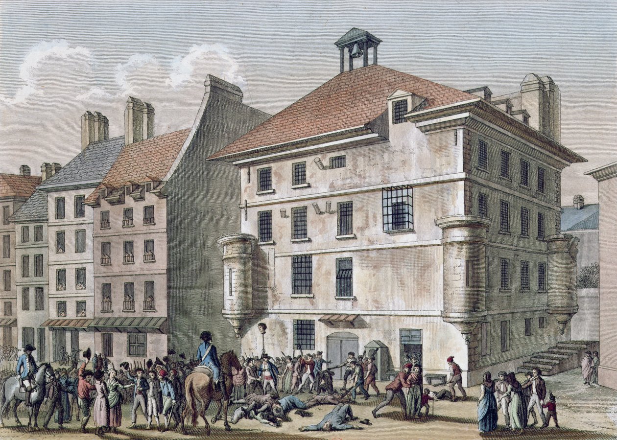A szeptemberi mészárlások: A mészárlás az Abbaye börtönben, St. Germain des Pres közelében, 1792. szeptember 2-5., metszet Reinier Vinkeles (1741-1816) és Daniel Vrydag (1765-1822) (színes metszet) alkotó: Joseph Swebach Desfontaines