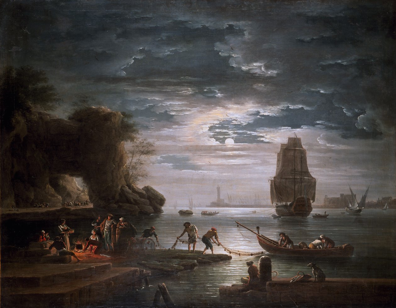 Tengerparti jelenet (Az éjszaka) alkotó: Claude Joseph Vernet
