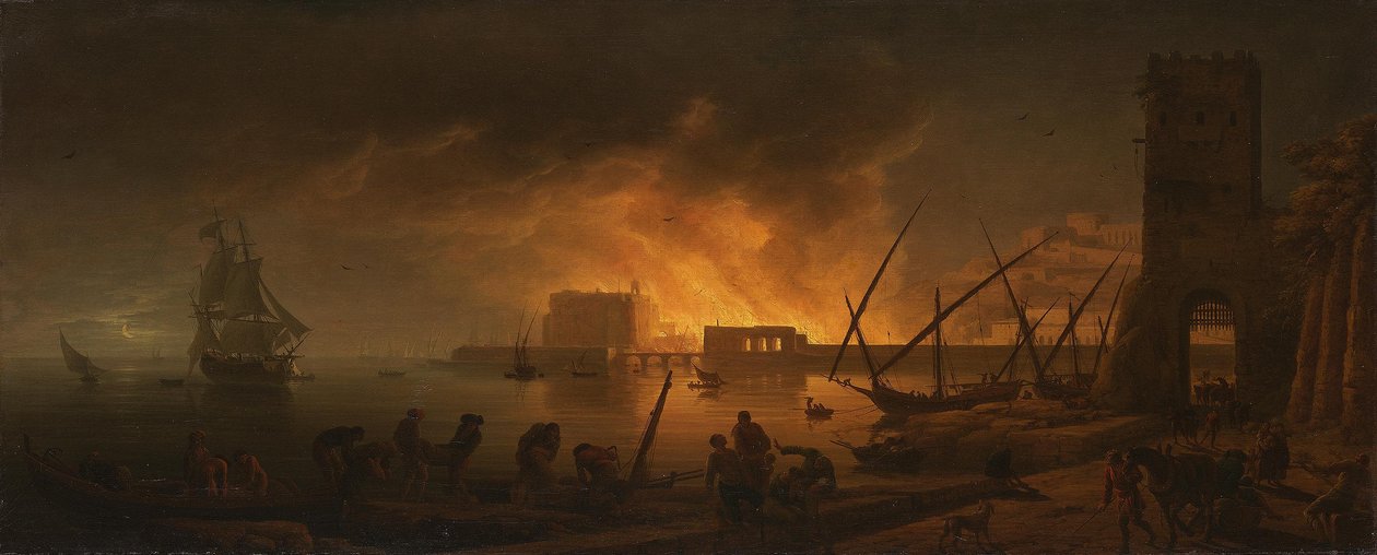 Tűz egy tengeri kikötőben éjszaka, 1748 alkotó: Joseph Vernet