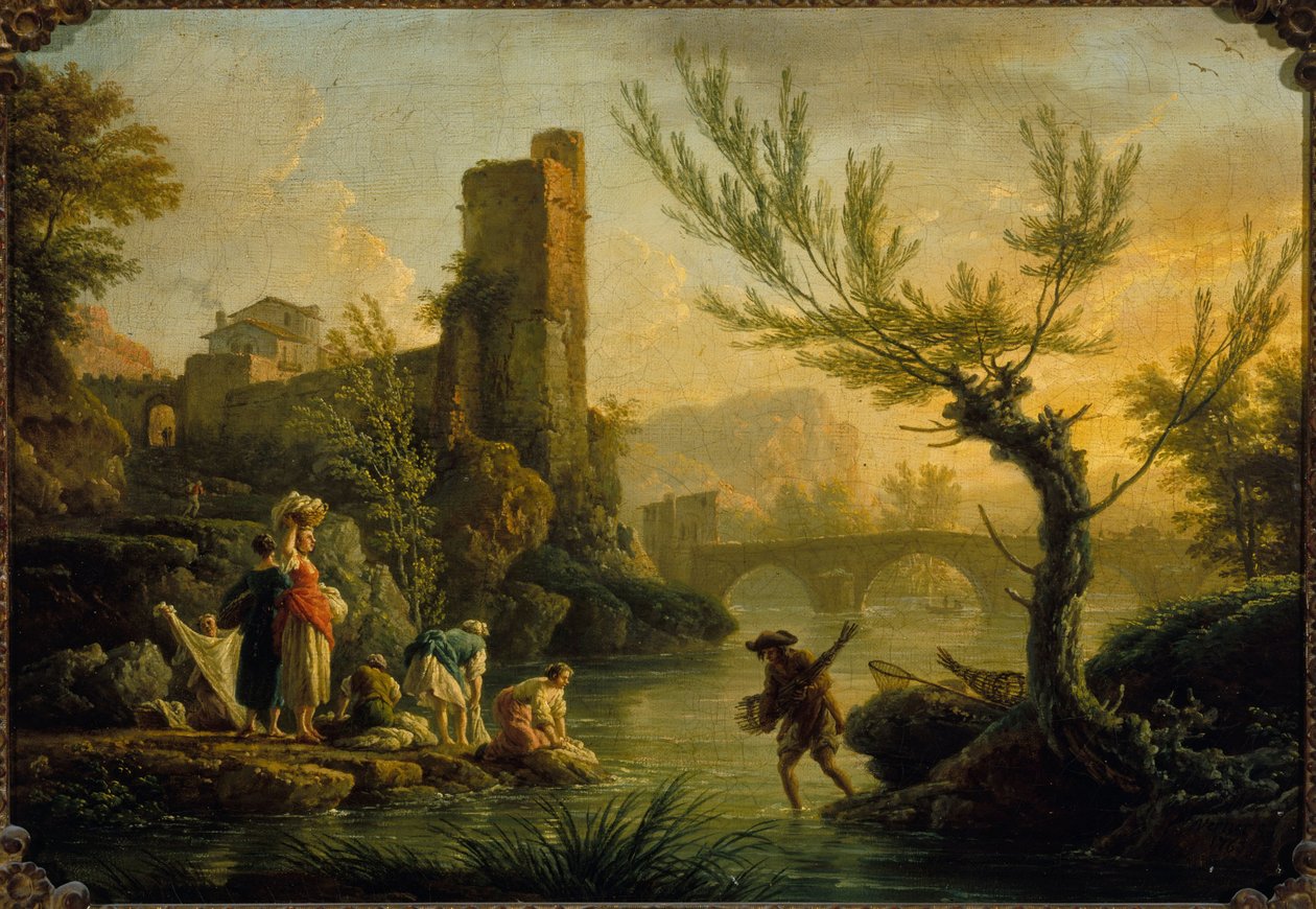 Tájkép mosónőkkel, 1763 (olaj, vászon) alkotó: Joseph Vernet