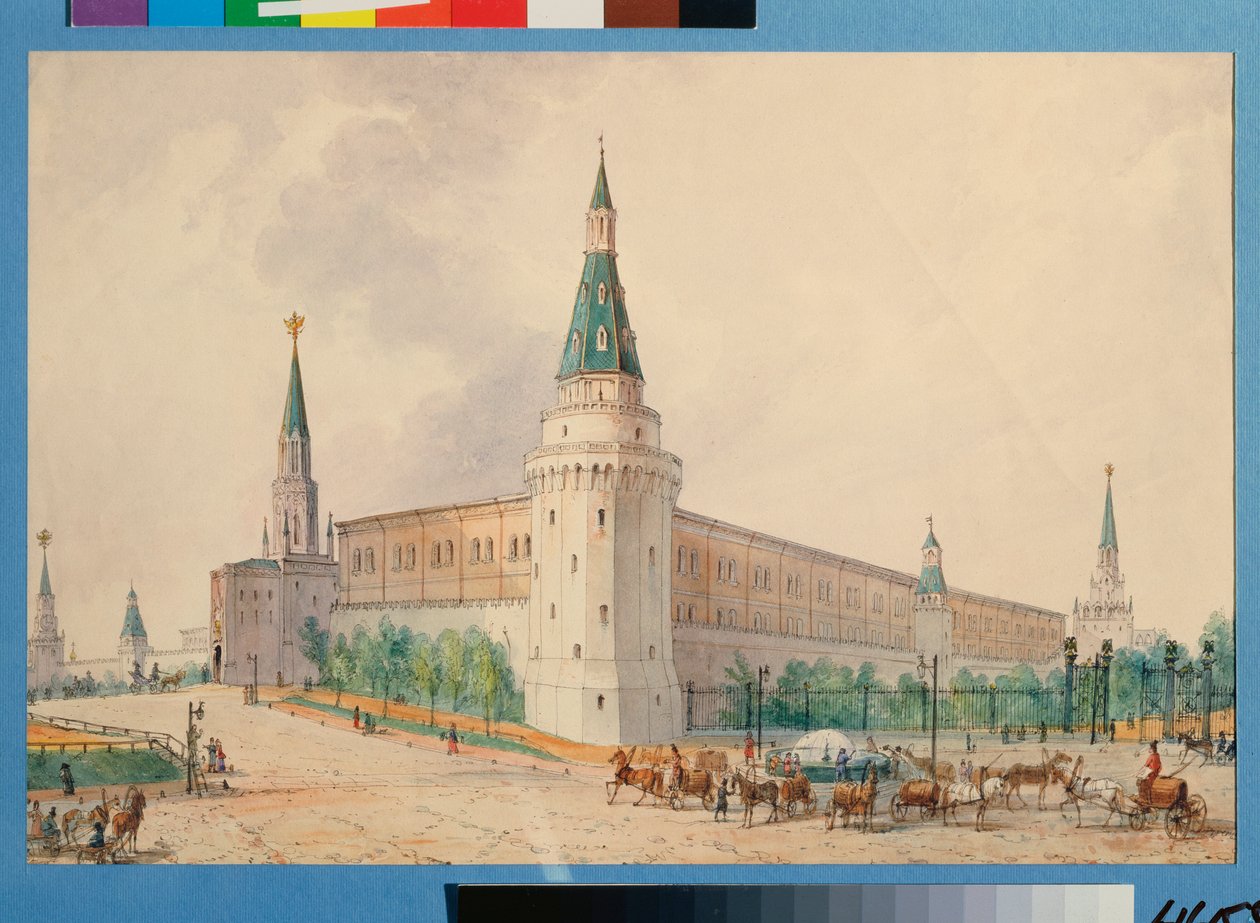 A Feltámadás tér és a moszkvai Sándor-kert (A feltámadás tér és a moszkvai Sándor-kert) - Joseph Vivien (1793-1852) munkája, akvarell papírra, 19. századi lengyel művészet, klasszicizmus - Állami Történeti Múzeum , Moszk alkotó: Joseph Vivien