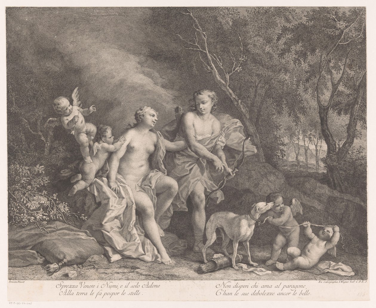 Venus és Adonis szerelmesekként négy puttival alkotó: Joseph Wagner (possibly)
