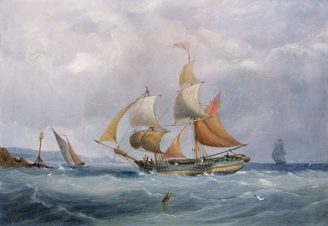 Egy kereskedelmi brigg, amely az Avon torkolatánál, Bristolban (Anglia) fut be. Olaj, vászon alkotó: Joseph Walter