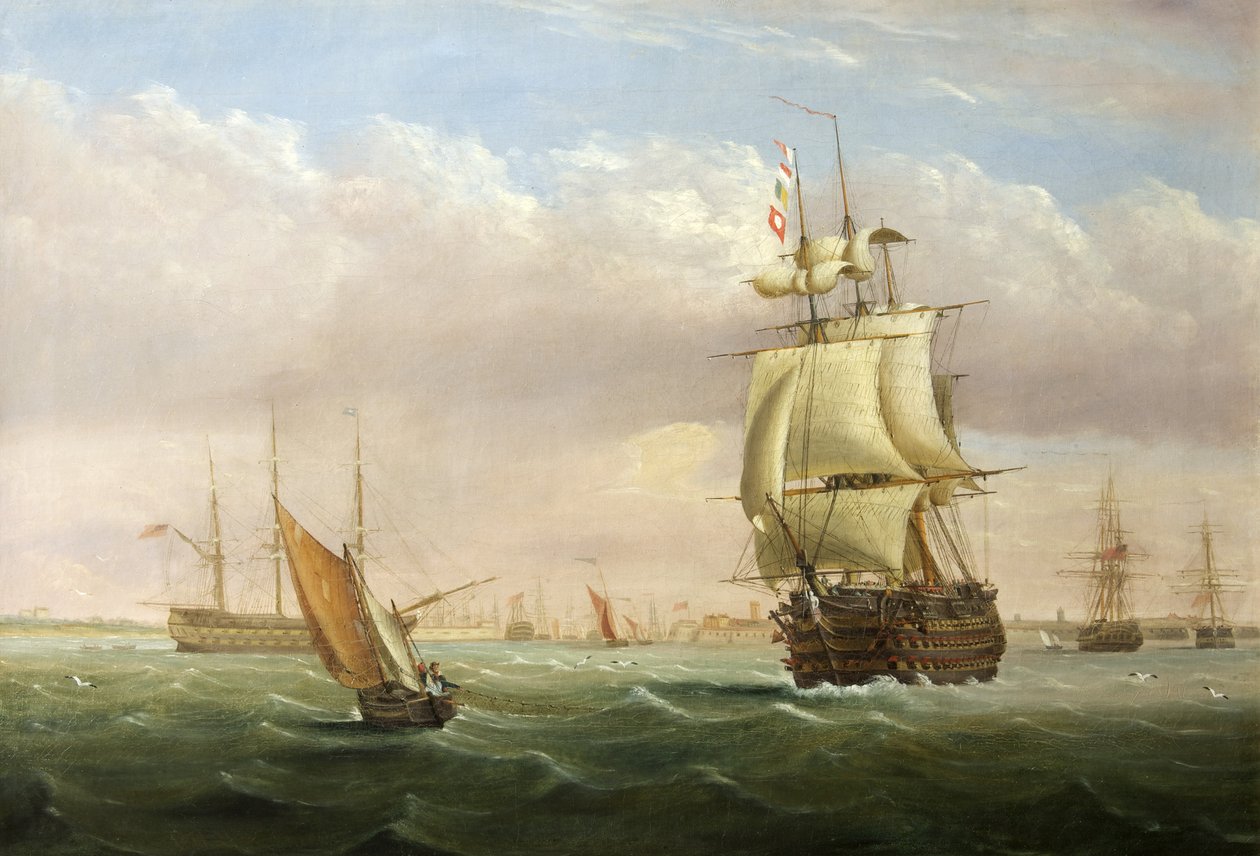 Kikötő bejárata szállítással (olaj, vászon) alkotó: Joseph Walter