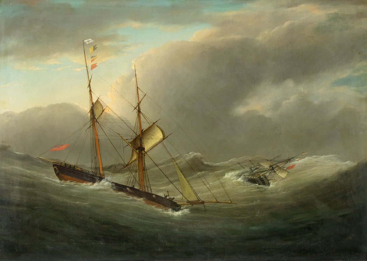 A Brigantine Tom Cod megmenti a „La Plata” legénységét, 1840 körül (olaj, vászon) alkotó: Joseph Walter