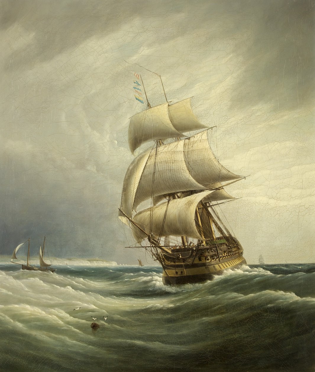 Háromárbocos hajó a szél előtt (olaj, vászon) alkotó: Joseph Walter