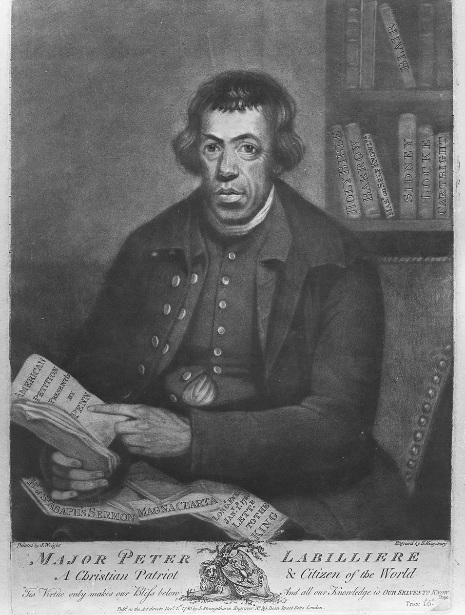 Peter Labilliere őrnagy, Henry Kingsbury metszet, 1780 (rézkarc és mezzotint) alkotó: Joseph Wright