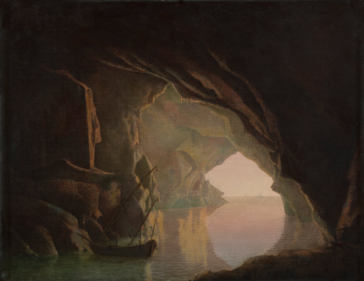 Barlang a Salernói-öbölben, naplemente alkotó: Joseph Wright of Derby
