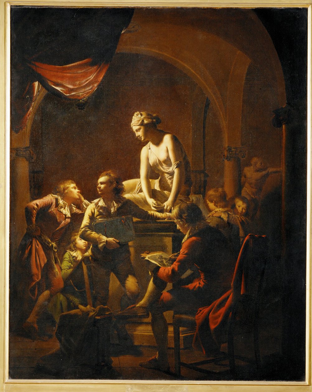 Egy festőakadémiai osztály a kagylós nimfa gipszöntvénye körül ... (festmény, vászon) alkotó: Joseph Wright of Derby