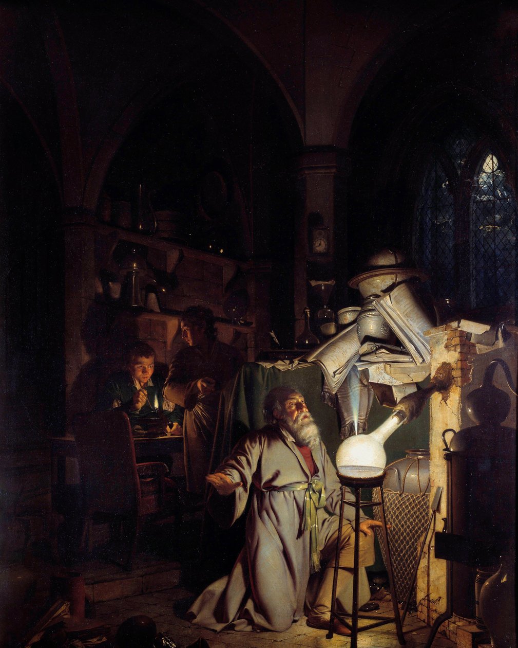 Alkimista csábító, hogy felfedezze a filozófiai követ Joseph Wright, Derby festménye (1734-1797) 18. századi nap. 1,27 x 1,01 m Derby, Derby múzeum alkotó: Joseph Wright of Derby