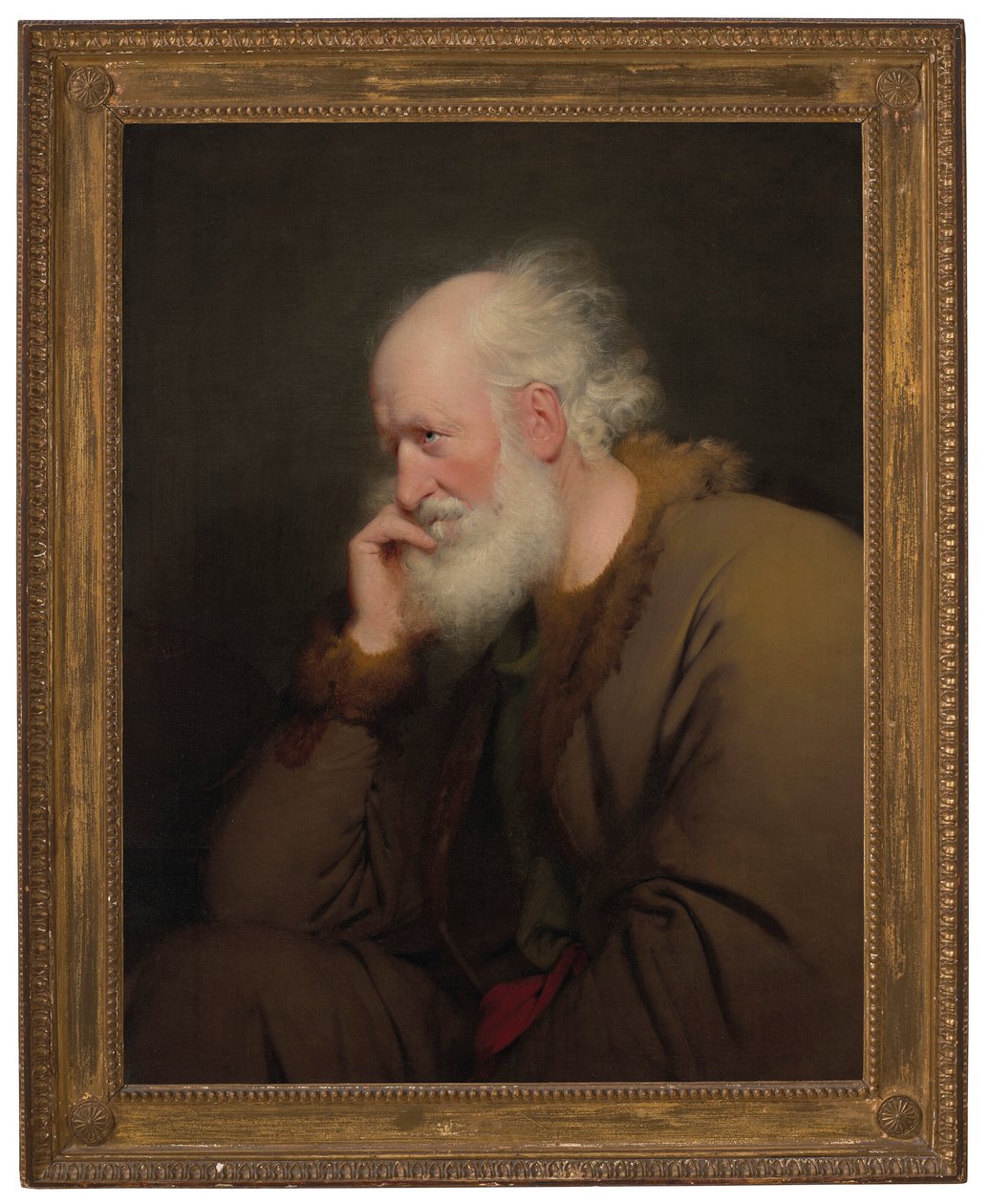 Egy öregember, félmeztelenül, szőrmebélésű kabátban. alkotó: Joseph Wright of Derby