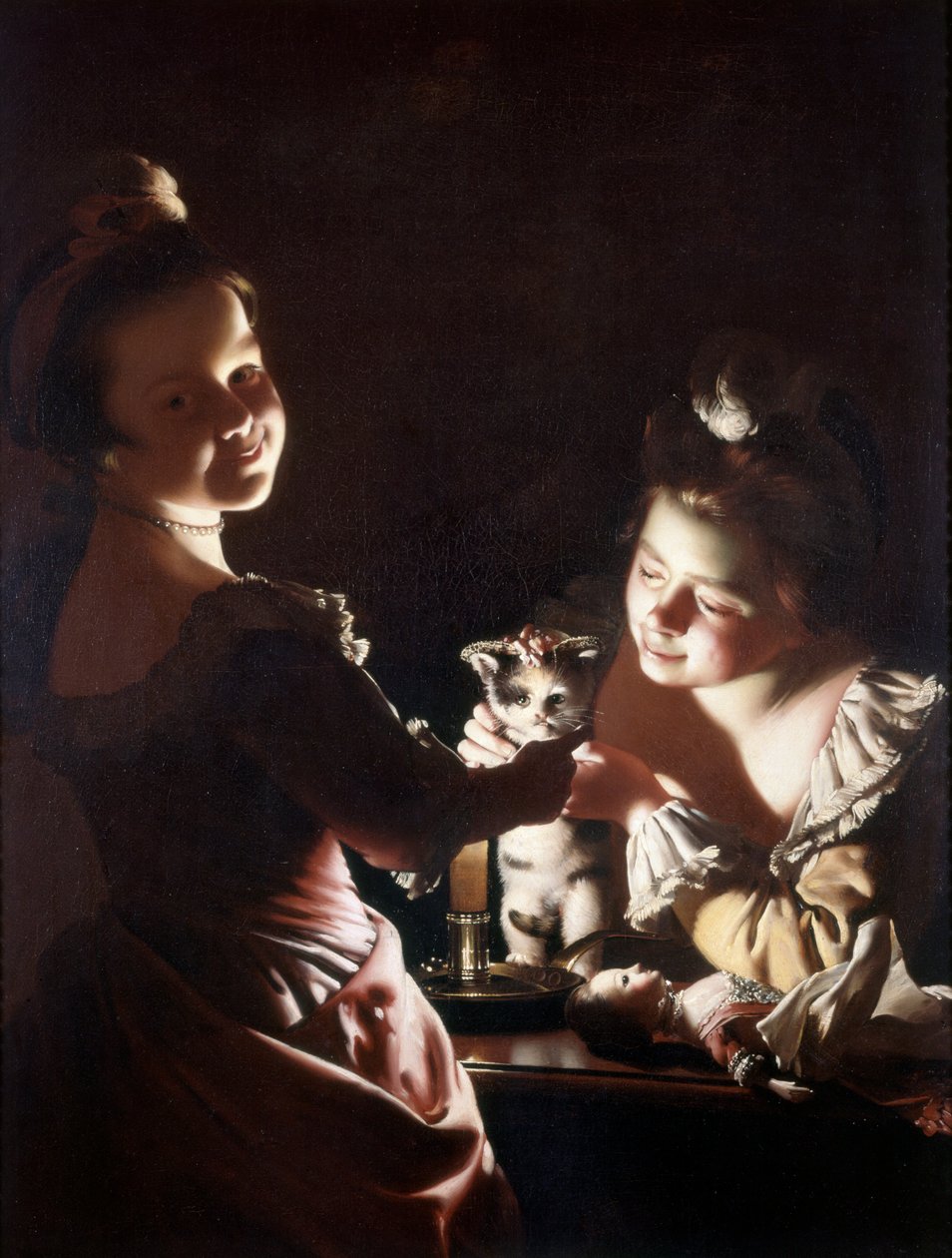 Dressing the Kitten, 1768-70 körül (olaj, vászon) alkotó: Joseph Wright of Derby