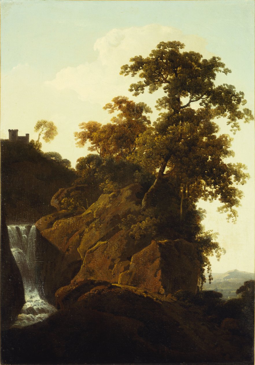 Sziklás táj vízeséssel alkotó: Joseph Wright of Derby