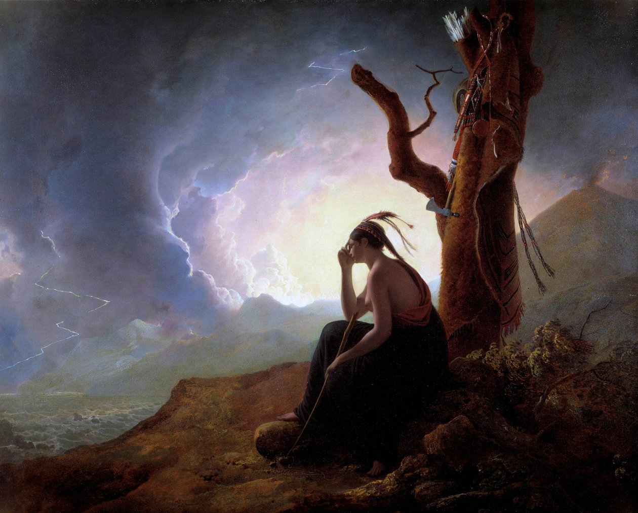Egy indián főnök özvegye férje fegyvereit őrzi Joseph Wright Derby festménye (1734-1797) 1785 Derby, Derby Múzeum alkotó: Joseph Wright of Derby