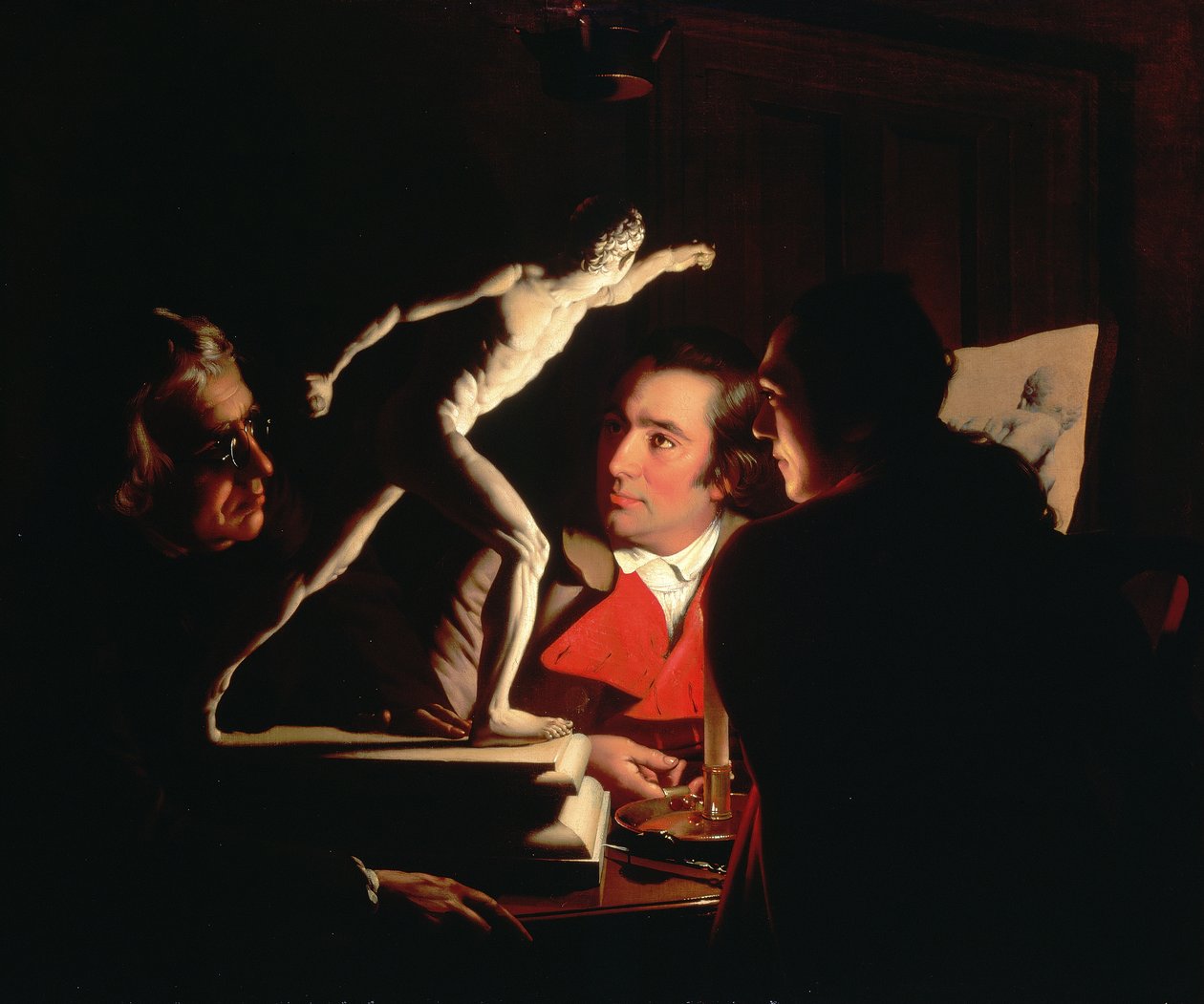Három személy nézi a gladiátort gyertyafénynél, 1764-65 körül alkotó: Joseph Wright of Derby
