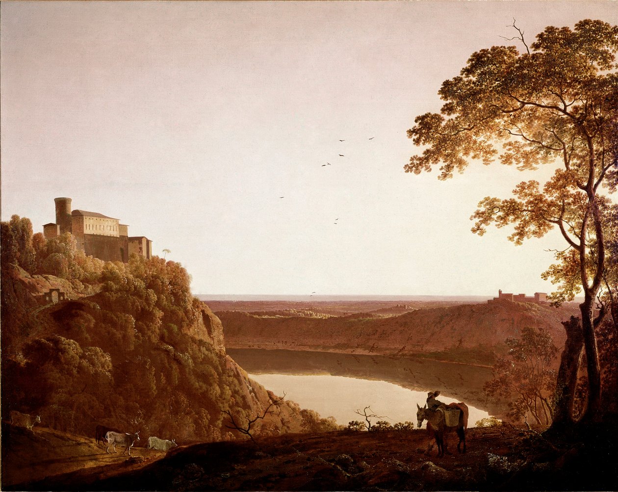 Kilátás a Nemi-tóra alkonyatkor Joseph Wright festménye: Wright of Derby (1734-1797) alkotó: Joseph Wright of Derby