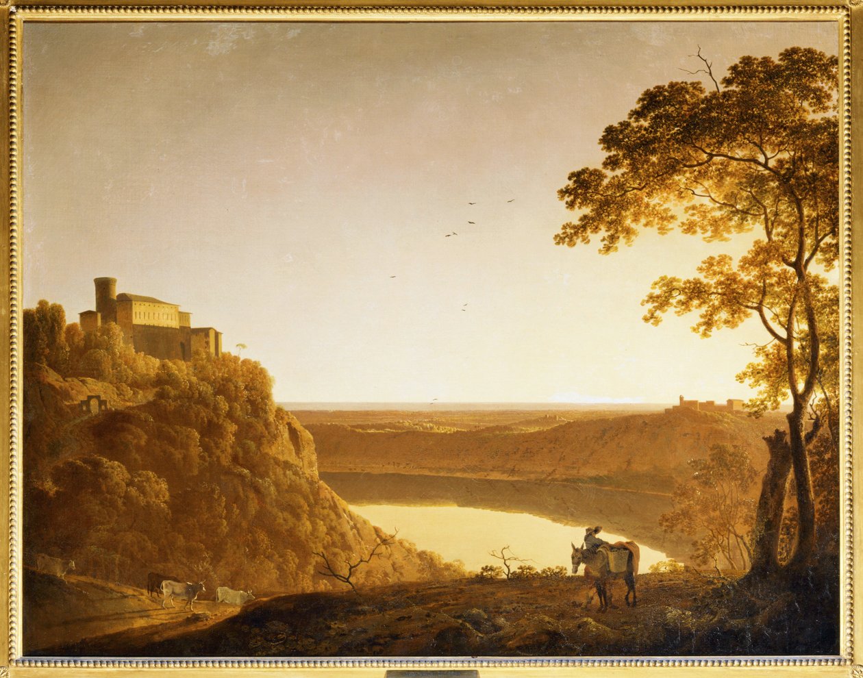 Kilátás a Nemi-tóra naplementében ... alkotó: Joseph Wright of Derby
