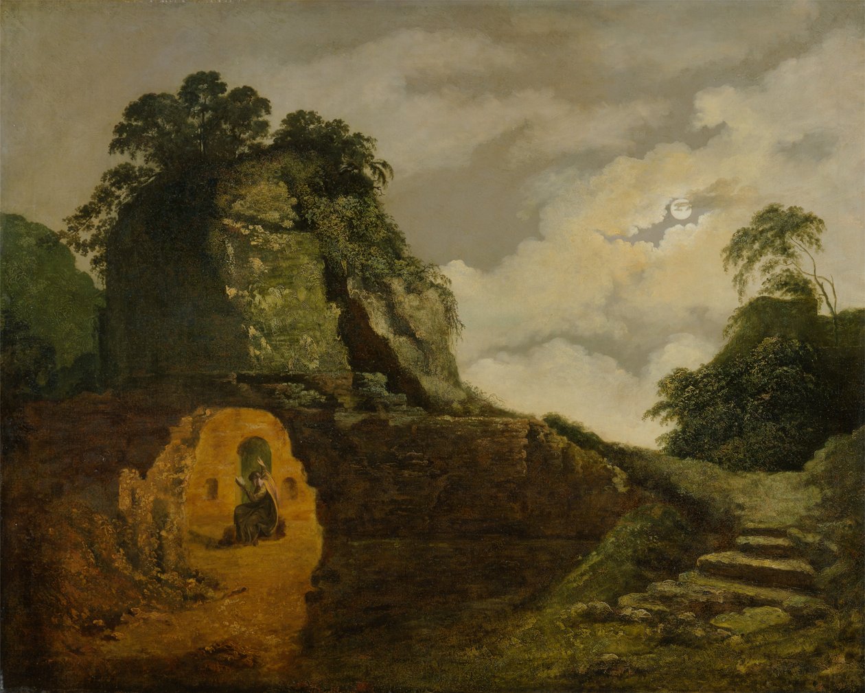 Vergilius sírja holdfényben, Silius Italicusszal alkotó: Joseph Wright of Derby