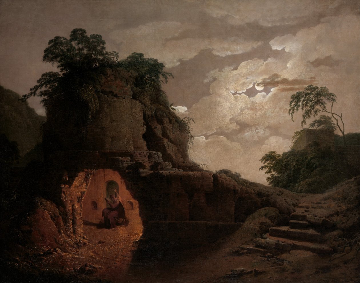 Vergilius sírja a Holdfénynél, Silius Italicus kijelentésével, 1779. alkotó: Joseph Wright of Derby