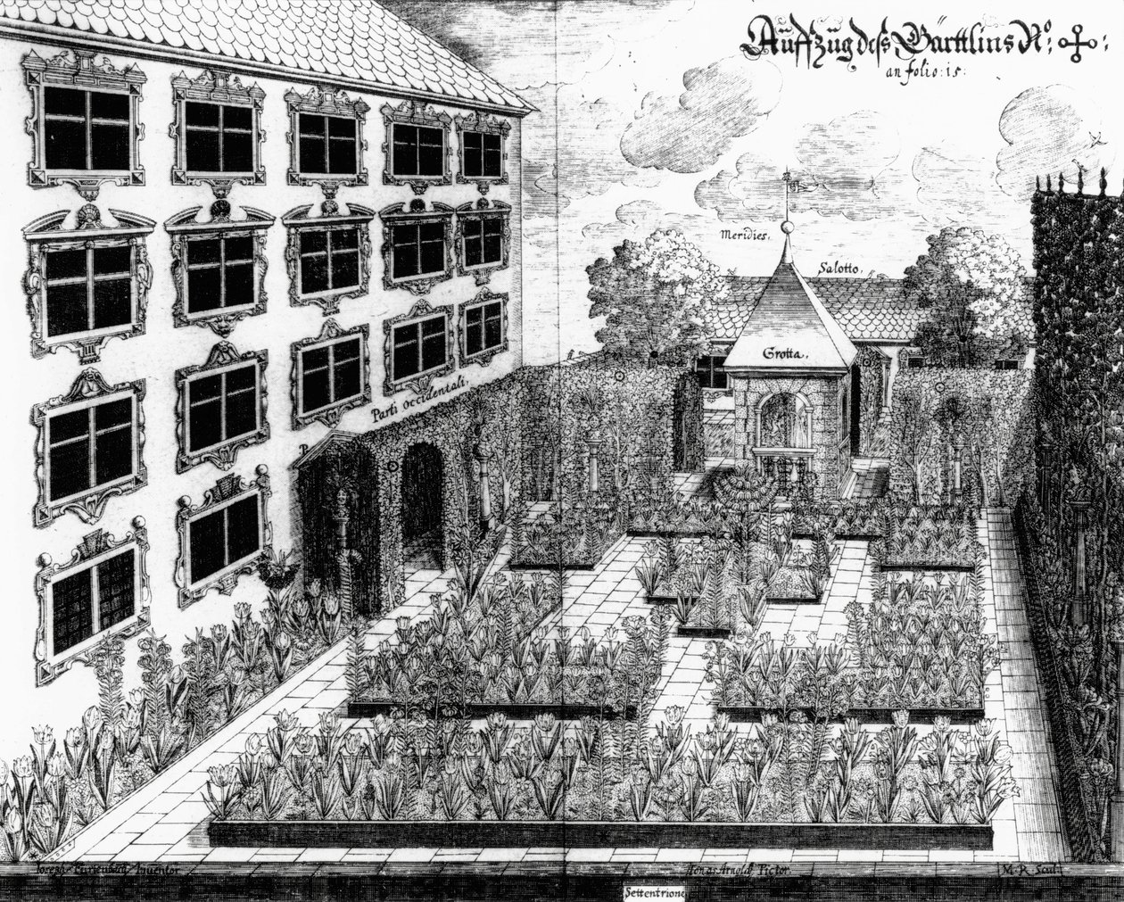 Az ulmi Furttenbach-kert terve, az Architectura Privata-ból, Jonas Arnold (1600-69) metszetében, megjelent 1641 alkotó: Joseph after Furttenbach