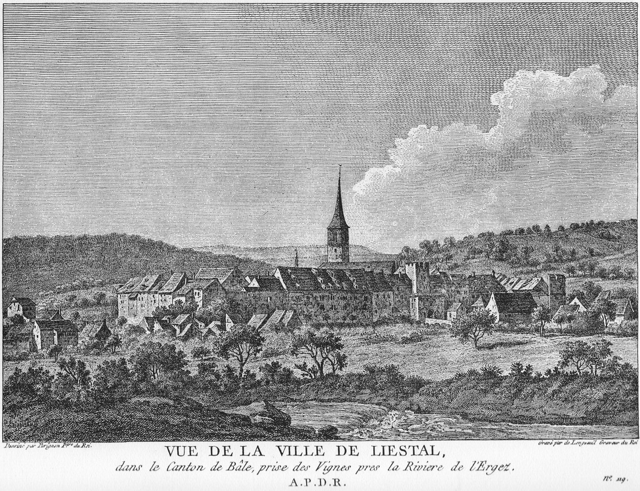 Kilátás Liesthal városára a Bázeli Kantonban, az Ergolz folyónál található szőlőültetvényről. alkotó: Joseph de Longueil