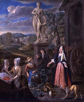 Figurák a piacon klasszikus tájban (olaj, vászon) alkotó: Joseph van Aken