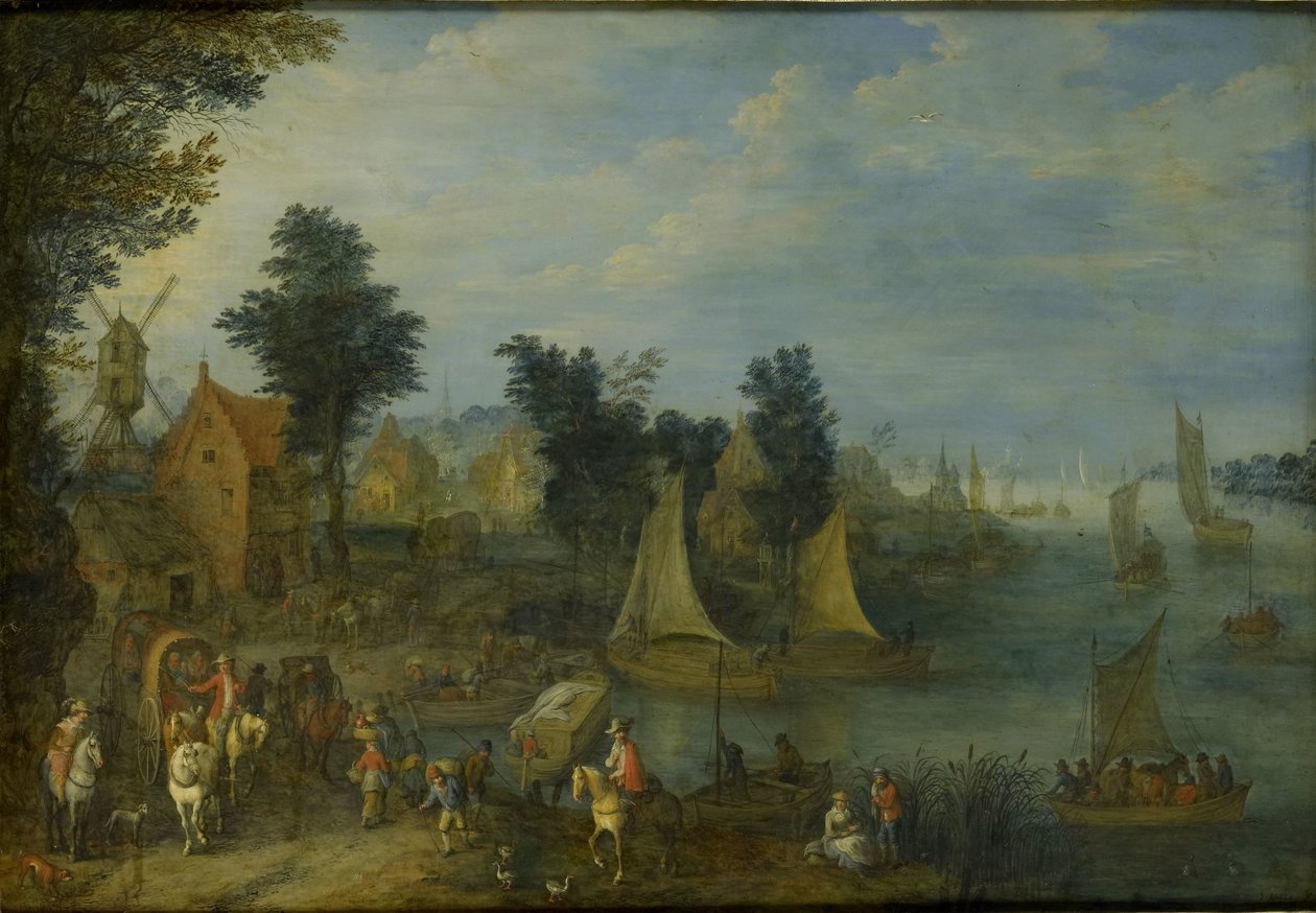 Falu a folyó partján alkotó: Joseph van Bredael