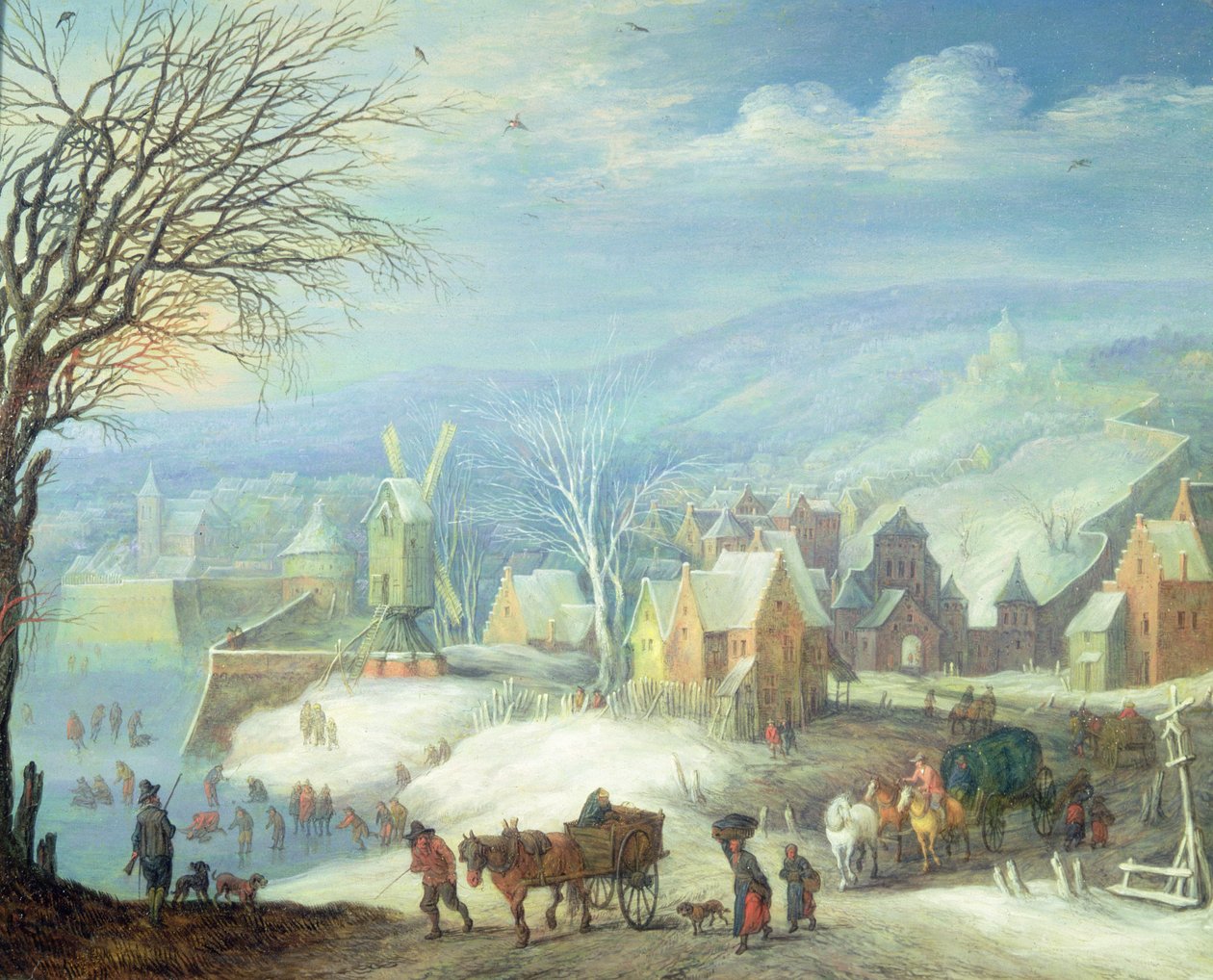 Téli táj számos figurával (panel) alkotó: Joseph van Bredael
