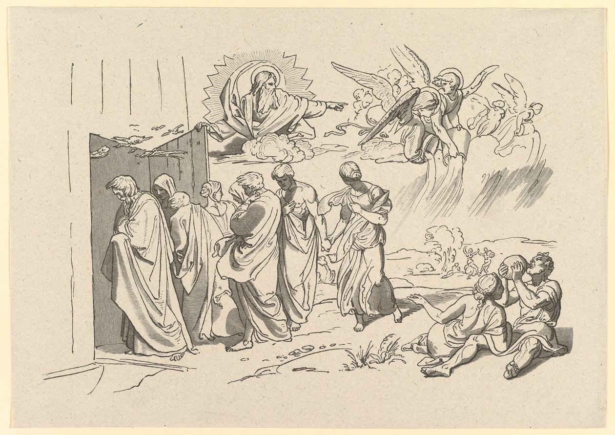 Isten a bárkába idézi Noét és családját, 1827. alkotó: Joseph von Fuhrich