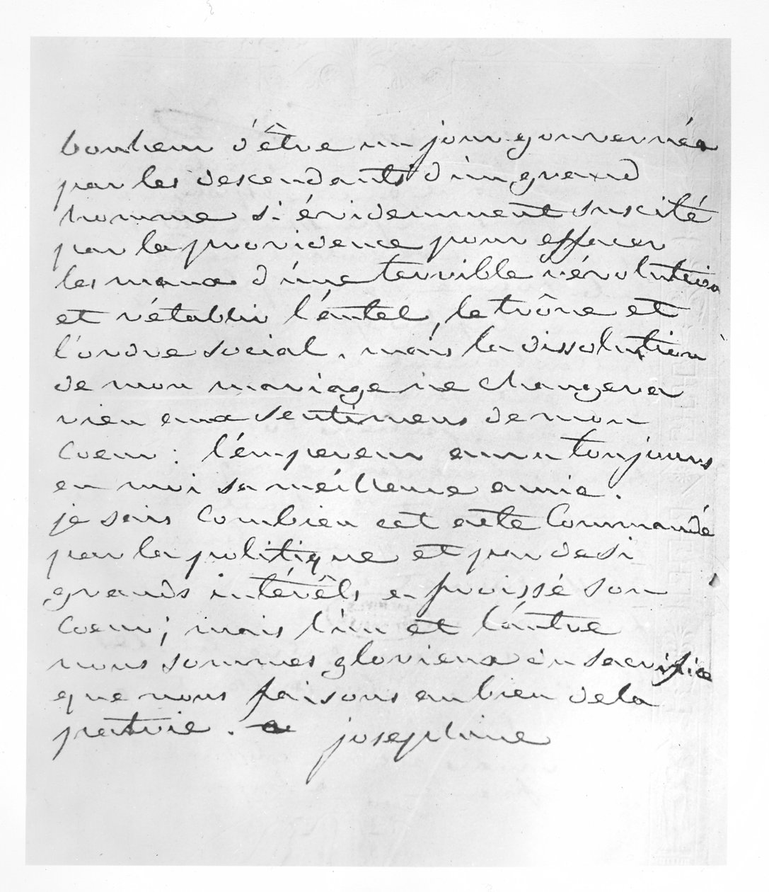 Josephine császárné levele, amely beleegyezését adja Napóleonnal kötött házasságának érvénytelenítéséhez, 1809 alkotó: Josephine de Beauharnais