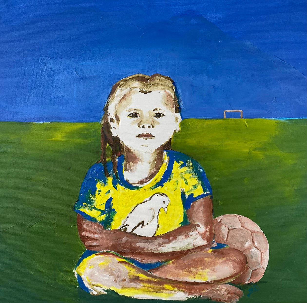 Mädchen mit Taube (Girl with Dove), 2022 (akrilfesték vászonra) alkotó: Josephine Henning