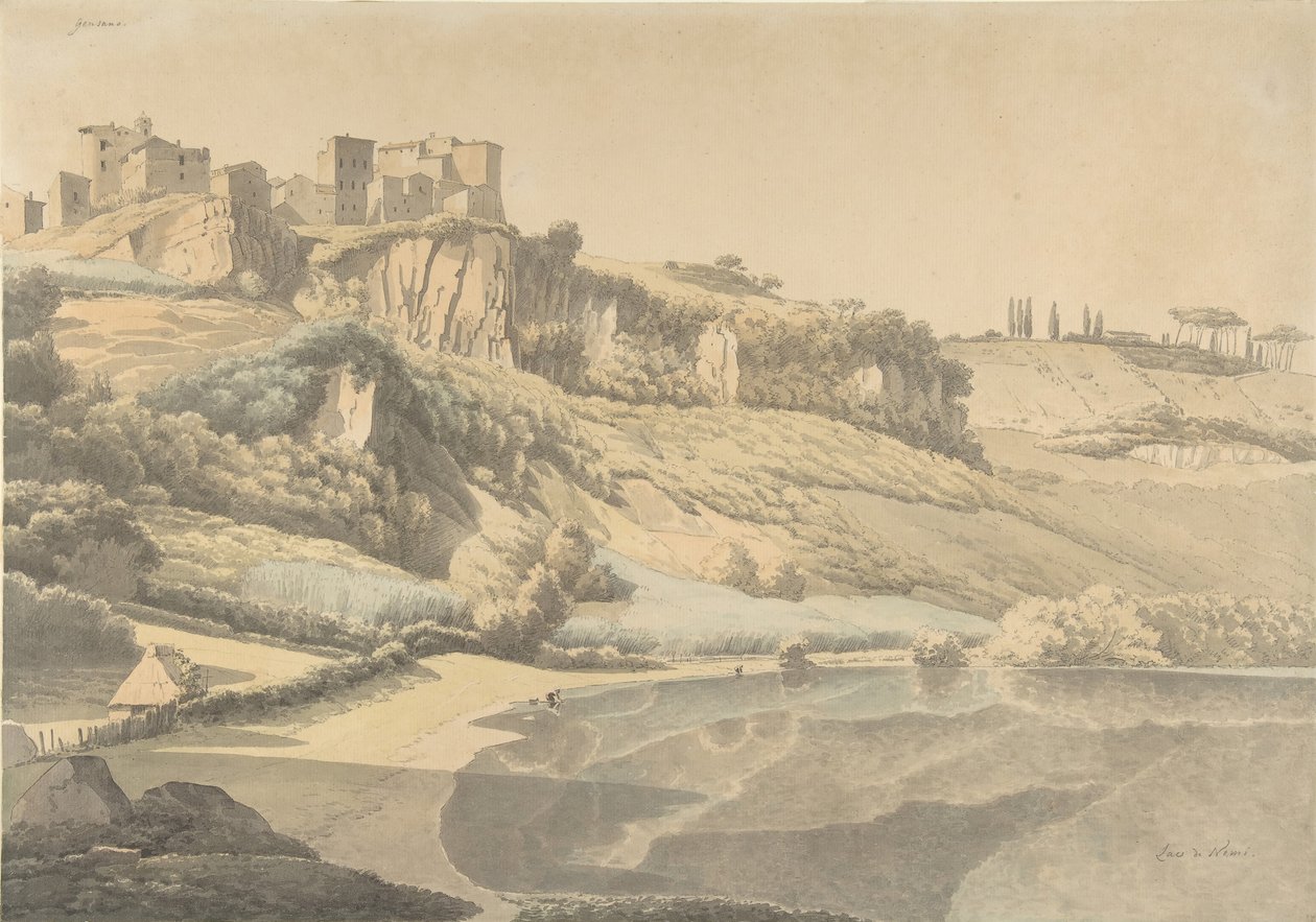 Genzano és a Nemi-tó, 19. század eleje. alkotó: Josephus Augustus Knip