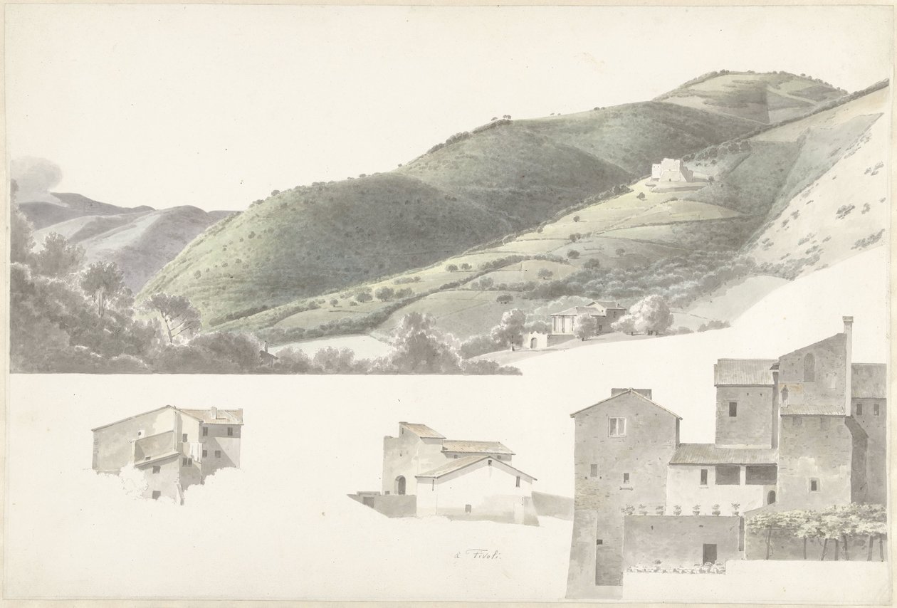 Táj és néhány ház Tivoli közelében alkotó: Josephus Augustus Knip