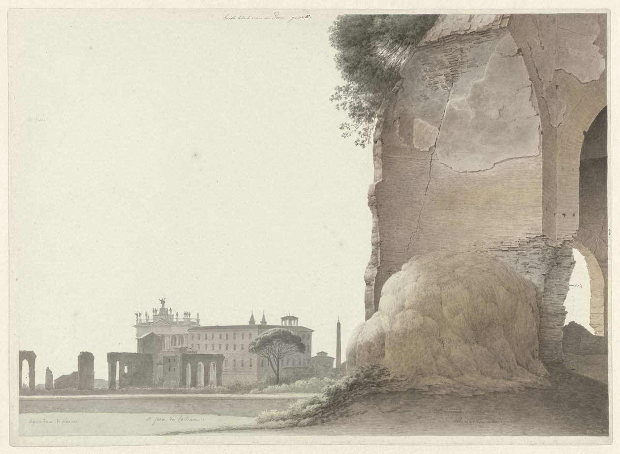 A Laterano-i San Giovanni-bazilika, a Minerva Medica templommal az előtérben A Laterano-i San Giovanni templom, jobbra az előtérben a Minerva Medica templommal, Rómában alkotó: Josephus Augustus Knip