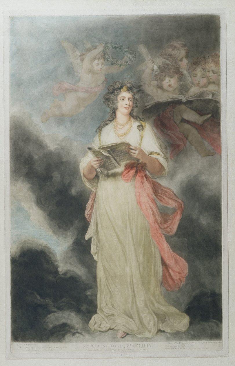 Elizabeth Billington (1768-1818) mint Szent Cecília, James Ward (1769-1859) metszete, 1803. alkotó: Joshua Reynolds