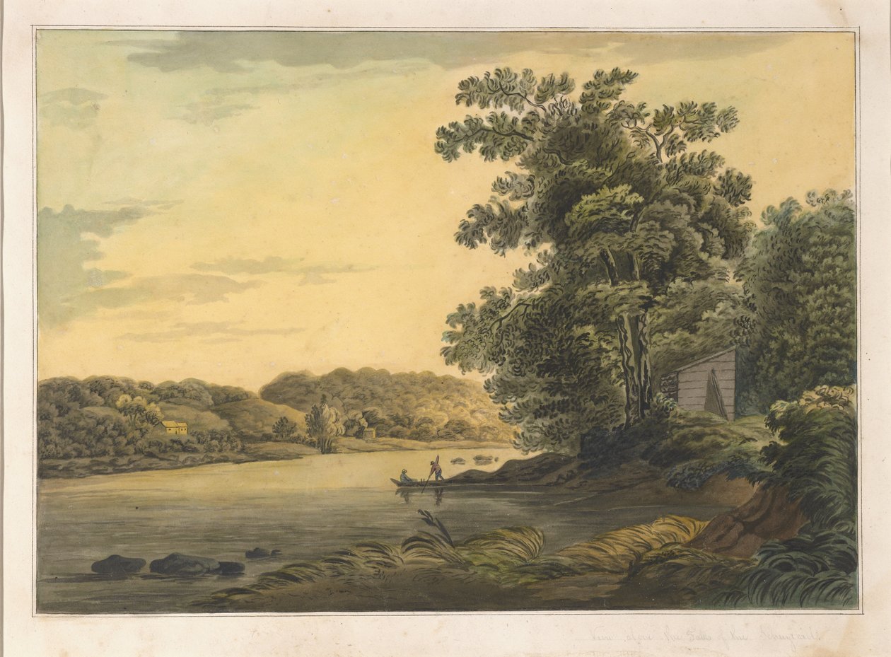 Nézet a Schuylkill vízesése felett, 1819 körül (wc papíron) alkotó: Joshua H. Shaw