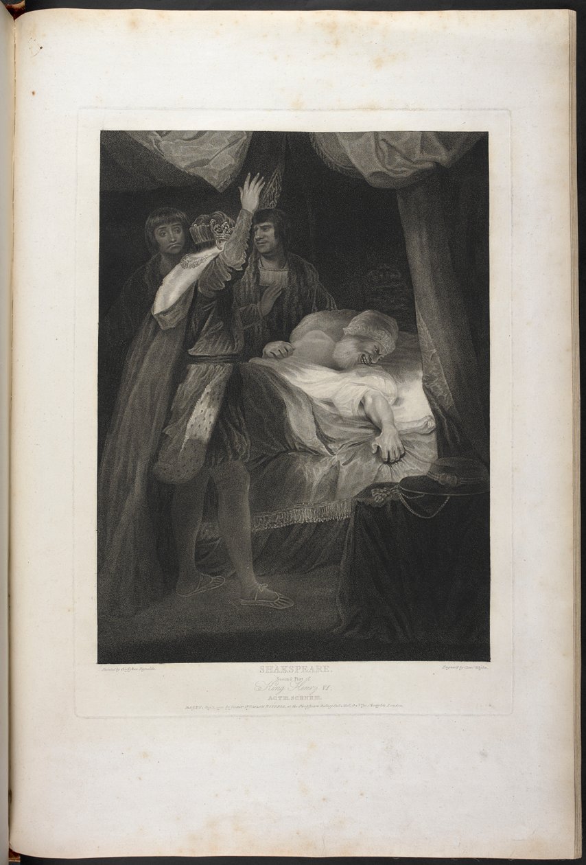 VI. Henrik király második része III. felvonás III. jelenet - Henrik király, Salisbury és Warwick; a bíboros az ágyban alkotó: Joshua (after) Reynolds